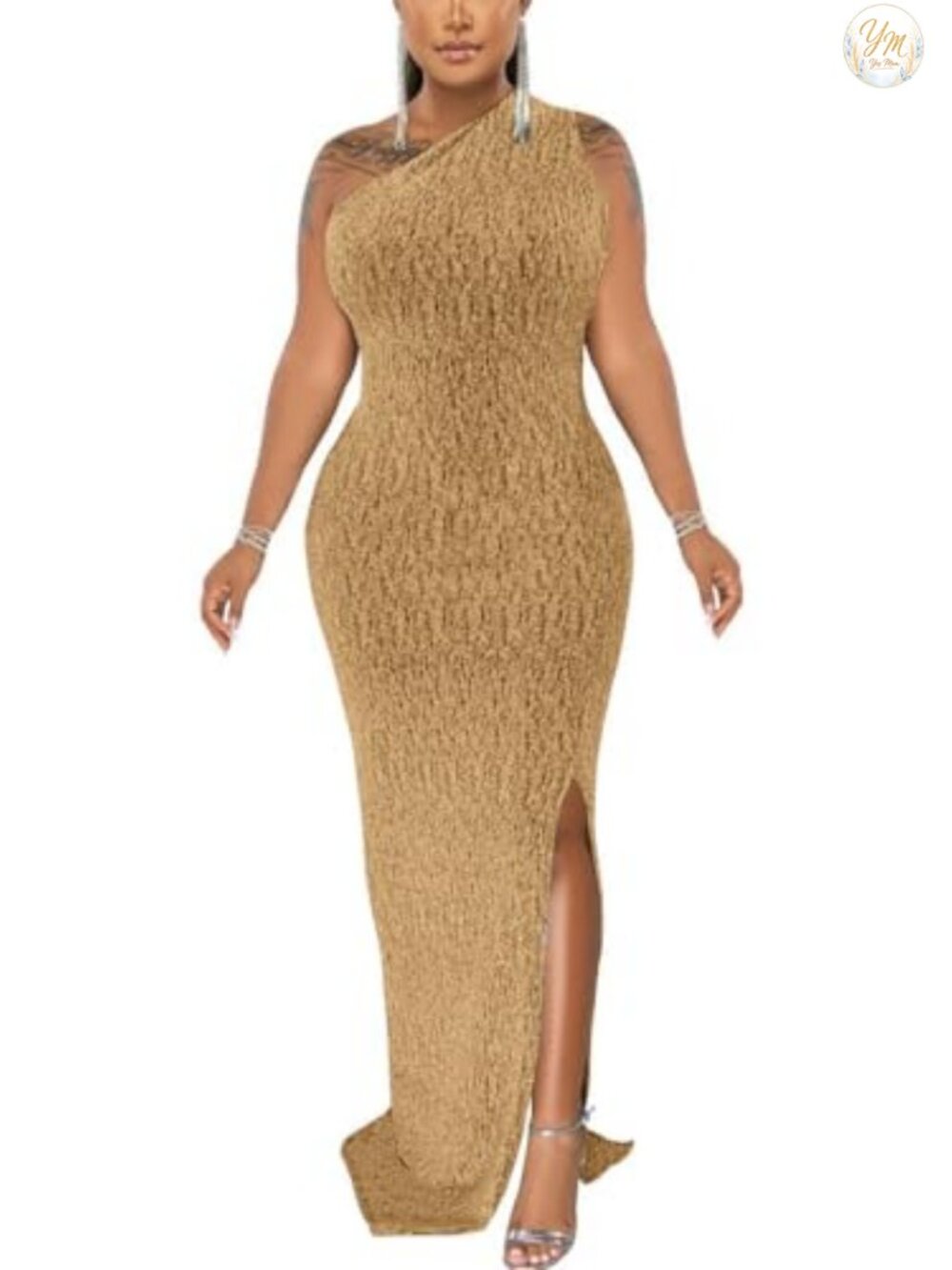 One Shoulder High Split Formal Maxi Dress Sleeveless